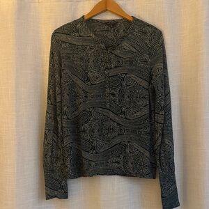 Lucky Brand Paisley Print Long Sleeve Top - Dark Green & Cream